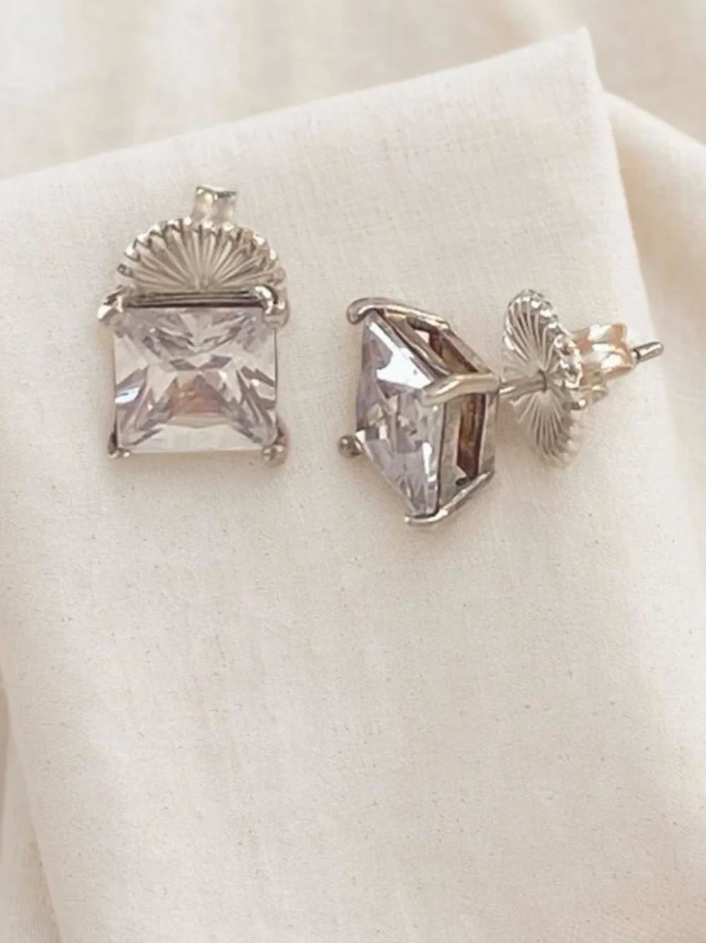Sterling Silver Square Clear CZ Stud Earrings  925 Sterling Silver
